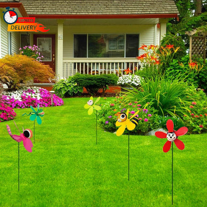Garden Decor Pinwheels, 5-Pack Colorful 3D Lovely Whirligigs Wind Spinners