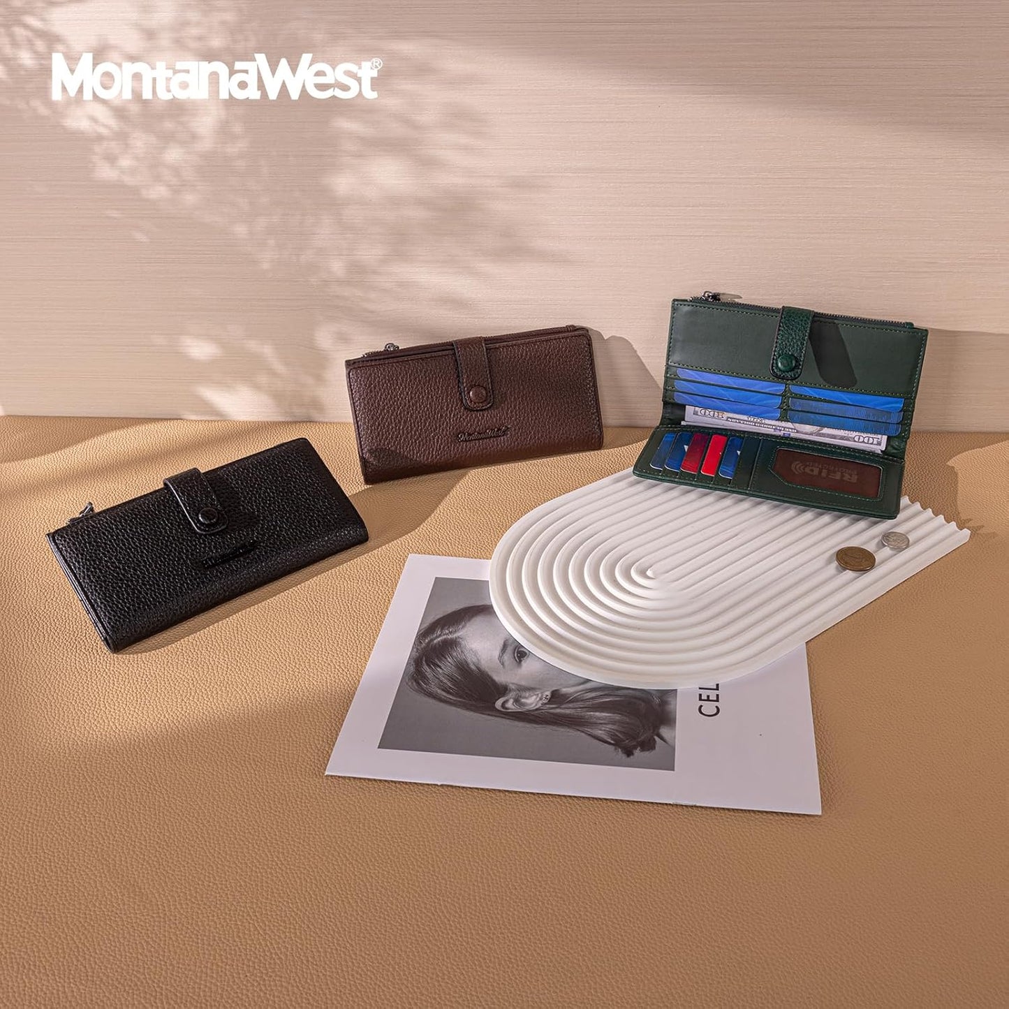 Women'S Wallet Bifold RFID Blocking Wallets Large Capacity Card Holder Wallets with Zipper Coin Pocket