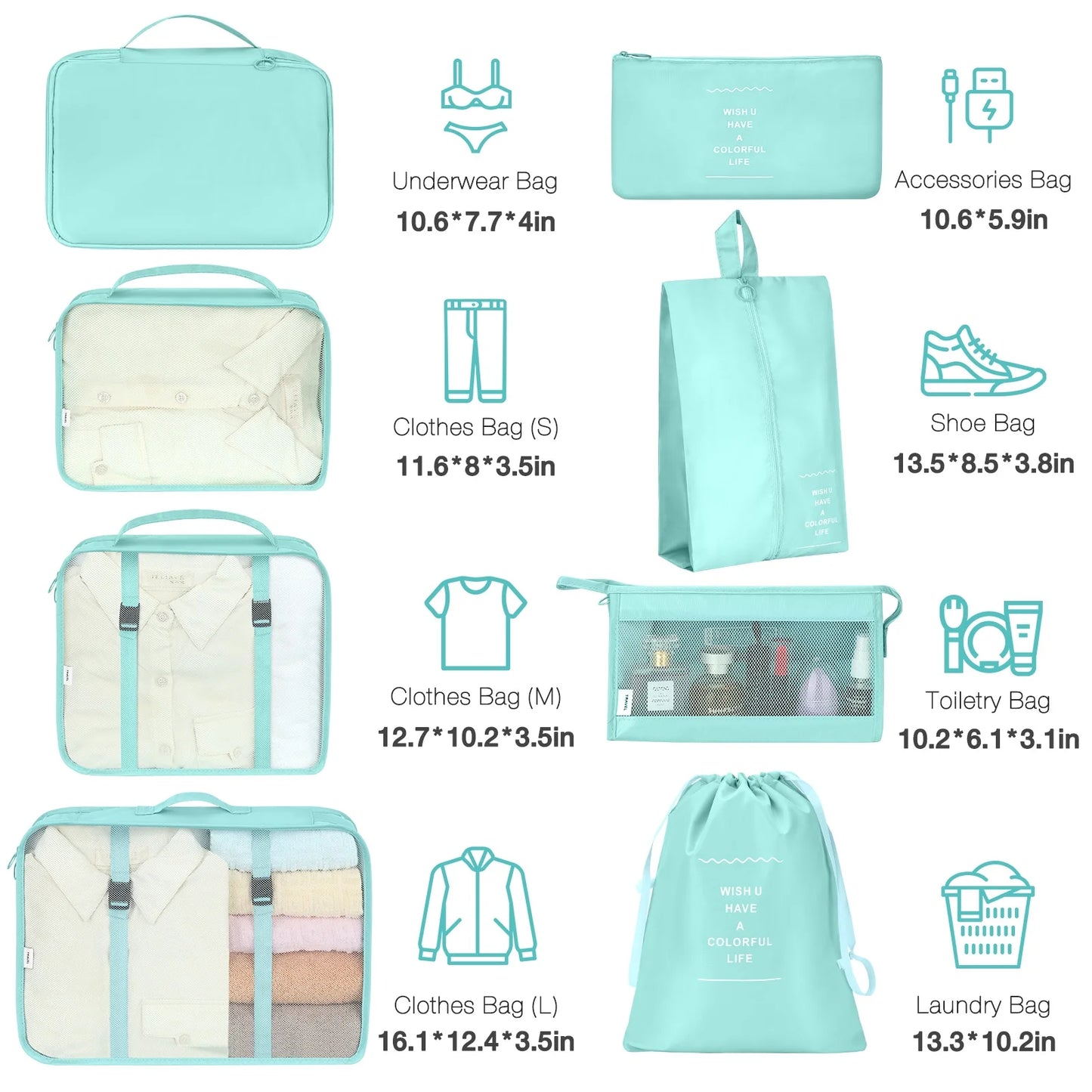 8Pcs Packing Cubes for Luggage , Packing Cubes Set for Travel Luggage Packing Organizers (Light Green)