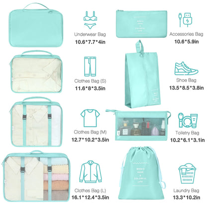 8Pcs Packing Cubes for Luggage , Packing Cubes Set for Travel Luggage Packing Organizers (Light Green)