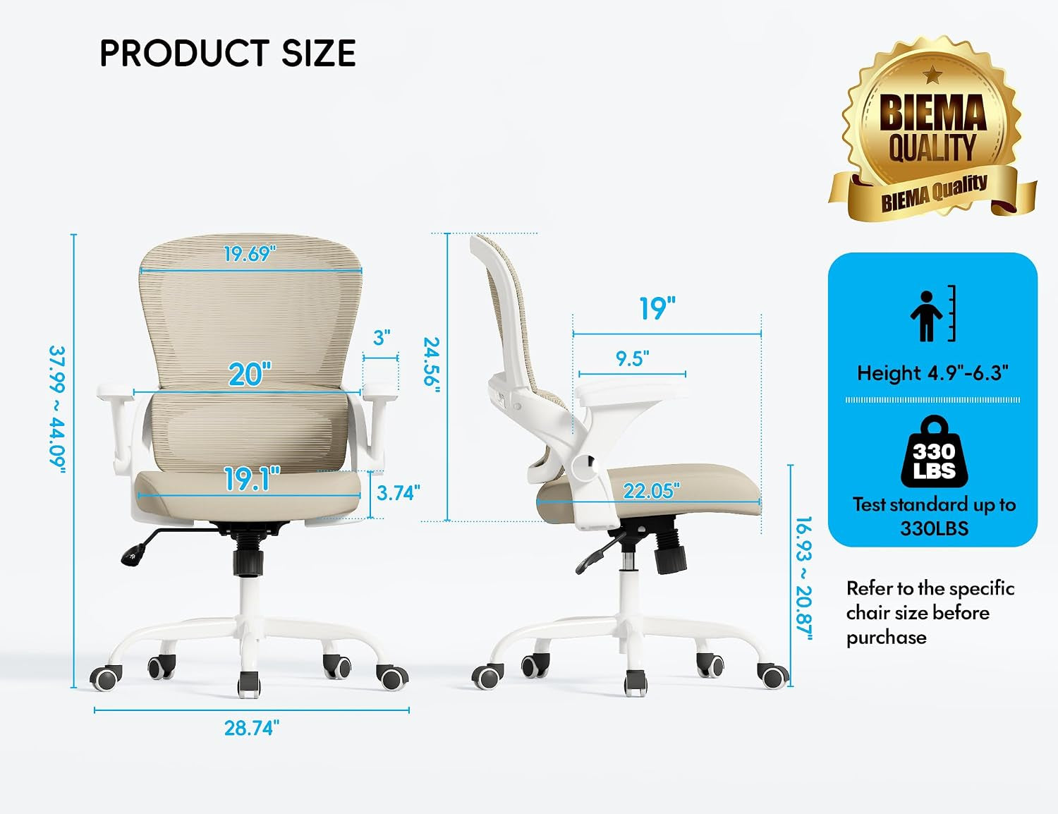 Office Chair - Ergonomic Office Chair with Back Support, Home Office Desk Chairs, Comfy Desk Chair, Computer Chair, 330Lbs Wide Seat Big and Tall Office Chairs for Office Workers (Beige)