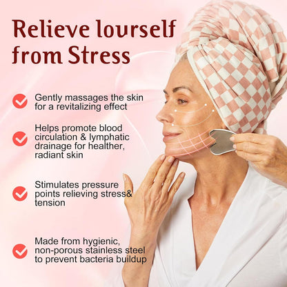Gua Sha & Face Roller, Stainless Steel Gua Sha Facial Tools for Face, Eyes, Chin & Jawline Sculpting, Body Gua Sha Tools with Pouch