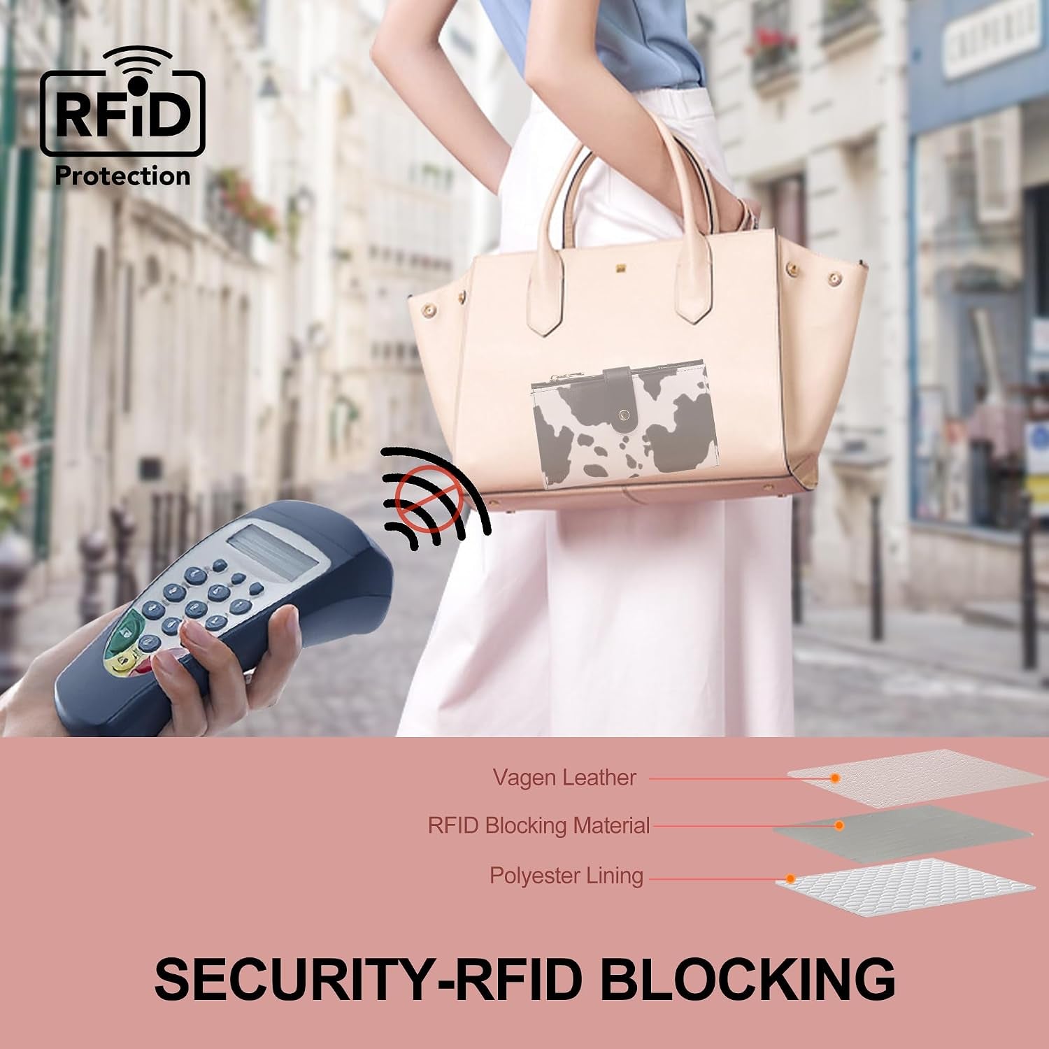Wallet Women RFID Blocking Multi Cards Wallet Credit Card Holder for Women Large Capacity Lady Leather Trifold Travel Wallet with Pen Holder