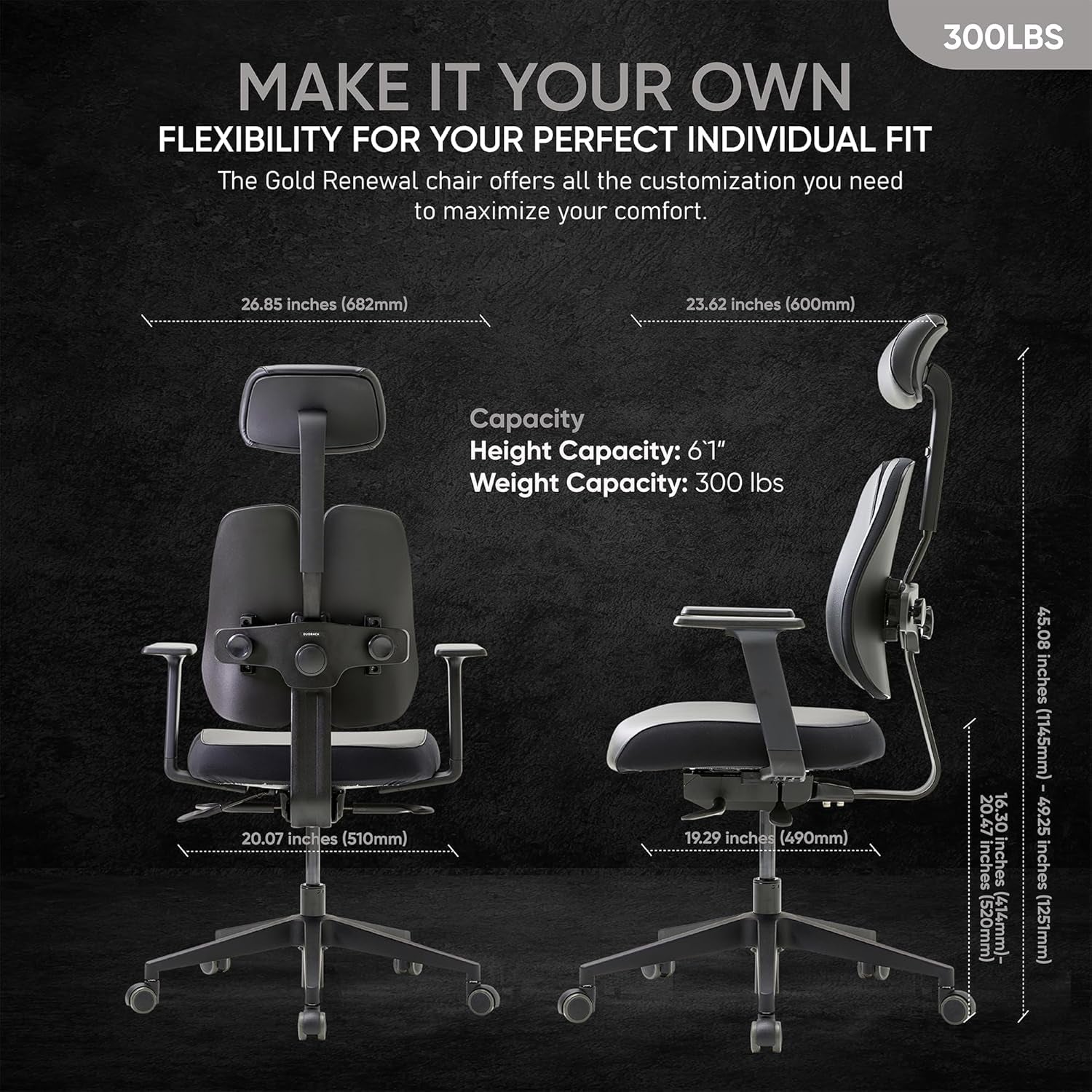 [Premium Dual-Backrests] Ergonomic Office Chair L Reduces Pressure by 50% - Leather Chair, Office Chair for Lumbar Support L Home Desk Chairs L Office Chair Back Support Made in Korea (Black Leather)