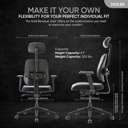 [Premium Dual-Backrests] Ergonomic Office Chair L Reduces Pressure by 50% - Leather Chair, Office Chair for Lumbar Support L Home Desk Chairs L Office Chair Back Support Made in Korea (Black Leather)