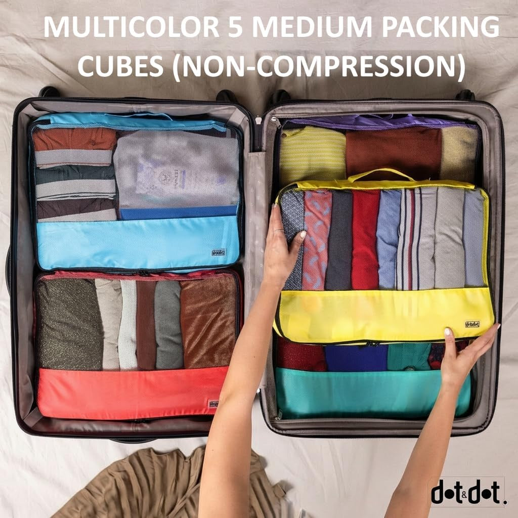 Medium Packing Cubes for Travel - 5Pc Packing Cubes for Suitcases - Lightweight Luggage Organizer Bags (Non-Compression)