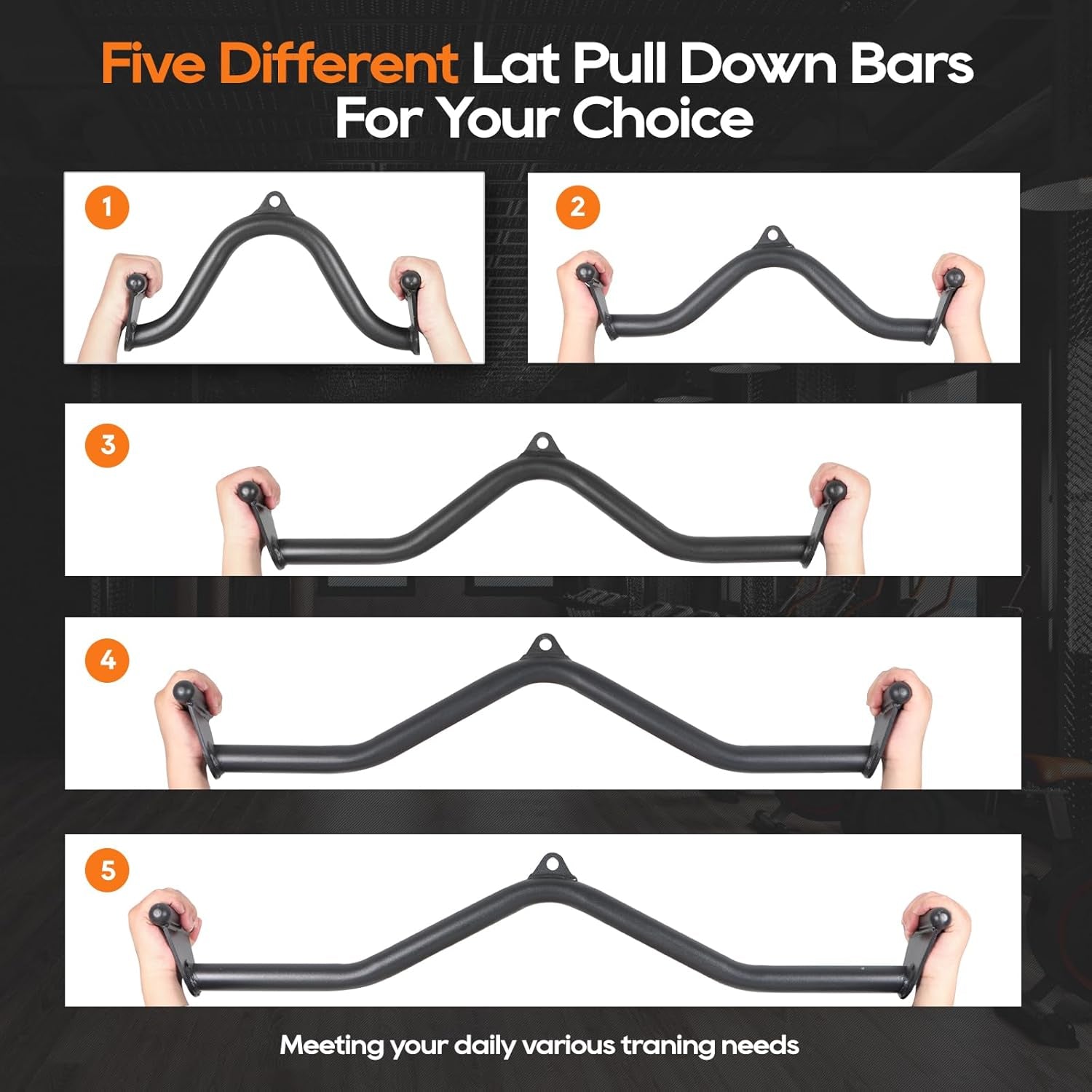 5 Pcs V-Bar Pulley Cable Machine Attachments:Home Gym Fitness Rowing T-Bar Handle Grips LAT Pull down Bar Press Downtraining,Bicep Curl Tricep LAT Pulldown Bar Back Strength Training