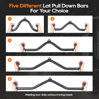 5 Pcs V-Bar Pulley Cable Machine Attachments:Home Gym Fitness Rowing T-Bar Handle Grips LAT Pull down Bar Press Downtraining,Bicep Curl Tricep LAT Pulldown Bar Back Strength Training