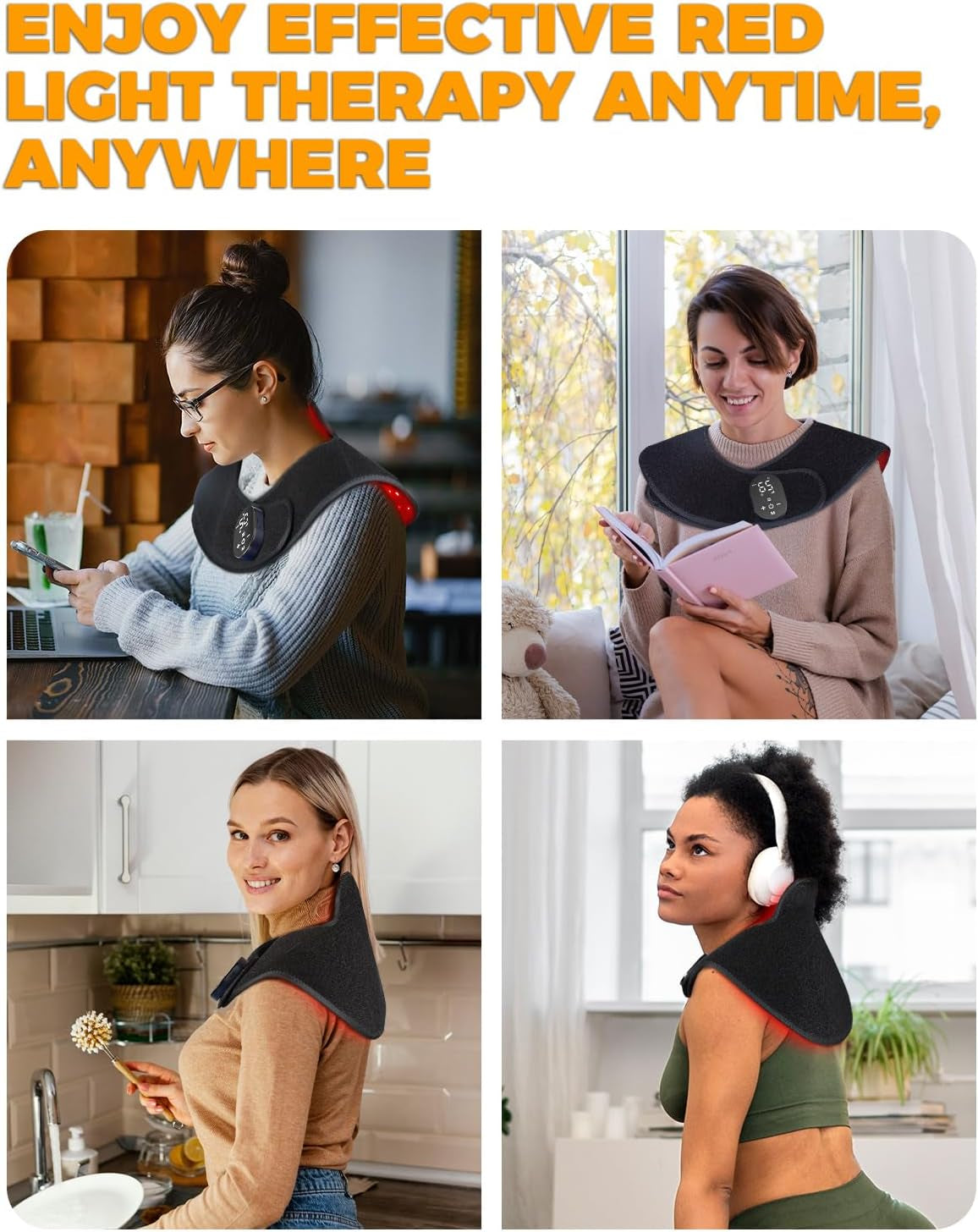 Red Light Therapy for Neck Shoulder with Vibration Massage, 660Nm & 850Nm Infrared Light Therapy Wrap, Cordless Portable Rechargeable Red Light Therapy for Shoulder (Black)
