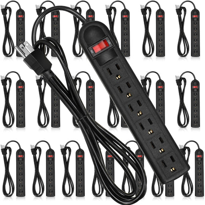 Kanayu 20 Pcs 6 Outlet Power Strip Surge Protector Long 6ft Extension Cord with Multiple Outlets Flat Plug Rectangular Power Outlet Strip Electrical Equipment for Home Office(Black)