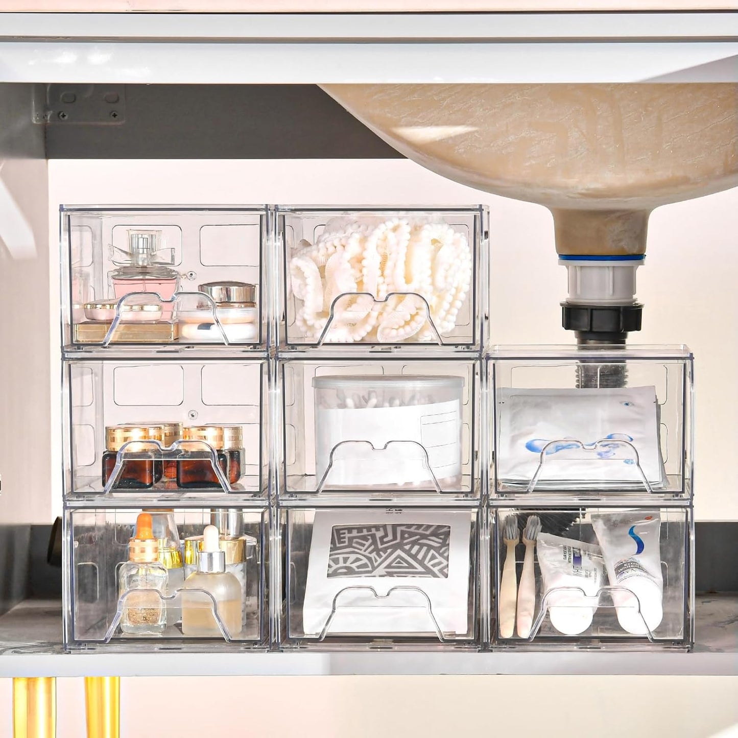 Plastic Drawers Storage, 6 Pack Clear Stackable Storage Drawers, Acrylic Storage Bins with Drawers for Fridge Organizers, Small Plasticdrawers Stackable for Makeup Organizers Cosmetic Display