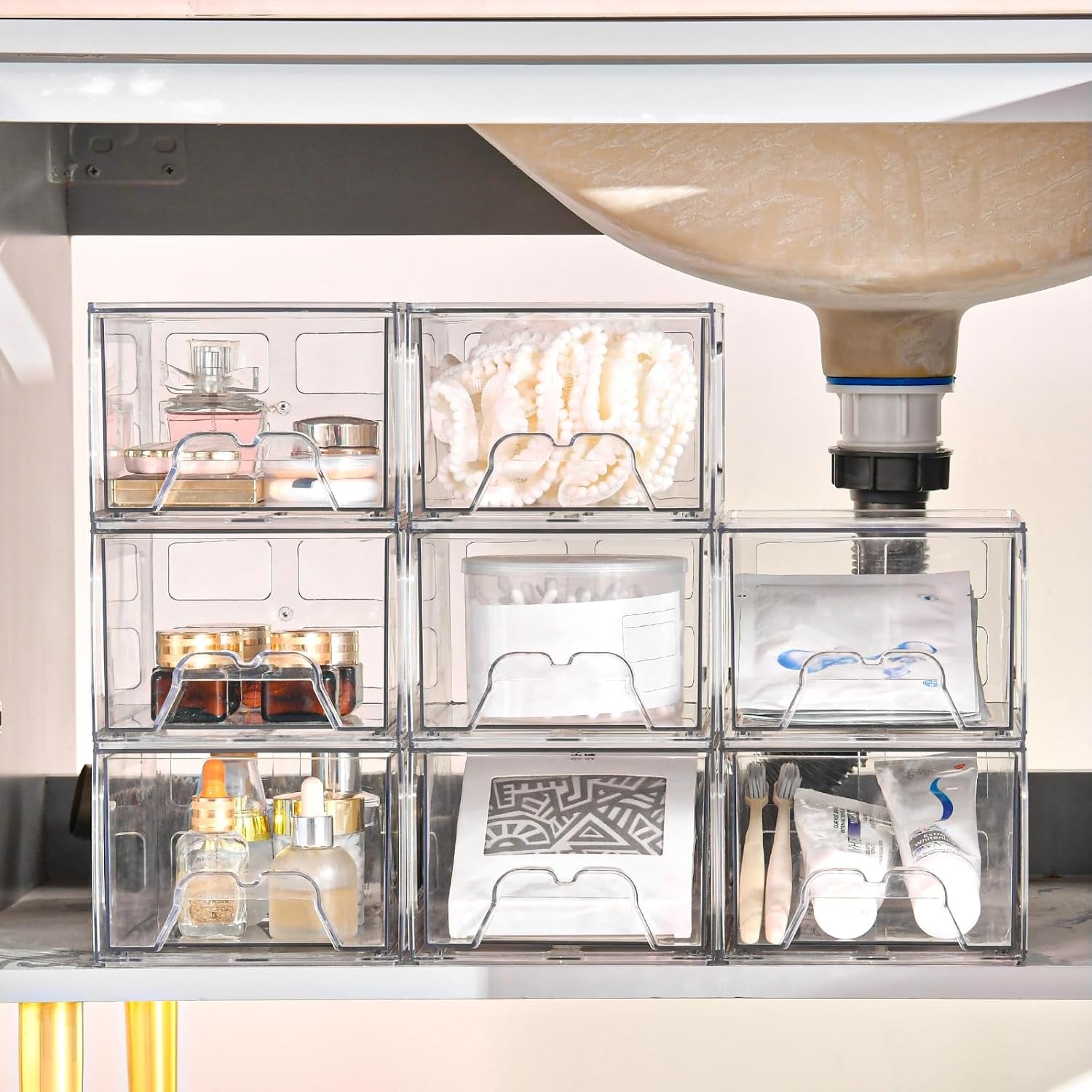 Plastic Drawers Storage, 6 Pack Clear Stackable Storage Drawers, Acrylic Storage Bins with Drawers for Fridge Organizers, Small Plasticdrawers Stackable for Makeup Organizers Cosmetic Display