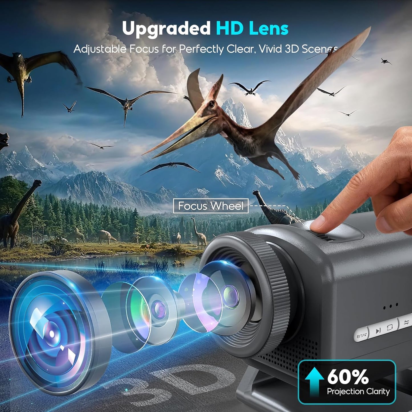 3D Galaxy Projector with 60 Immersive Themes, HD Immersive Star Projector with Bluetooth Speaker & Timer, Aurora Nebula Projector Night Light for Room/Christmas/Party/Birthday (White) (Grey)
