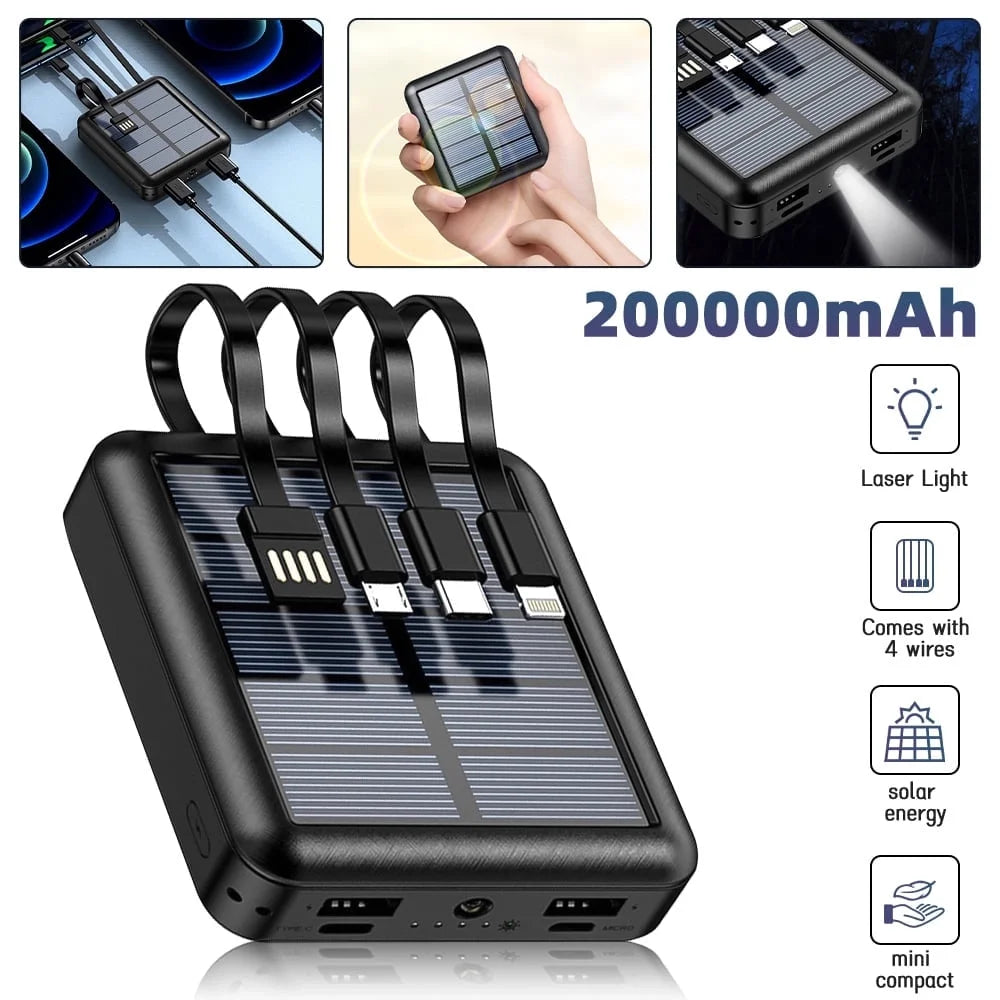 20000Mah Solar Power Bank Waterproof Emergency Solar Charger 4 USB Ports External Charger Power Bank for Cell Phone by ,Black