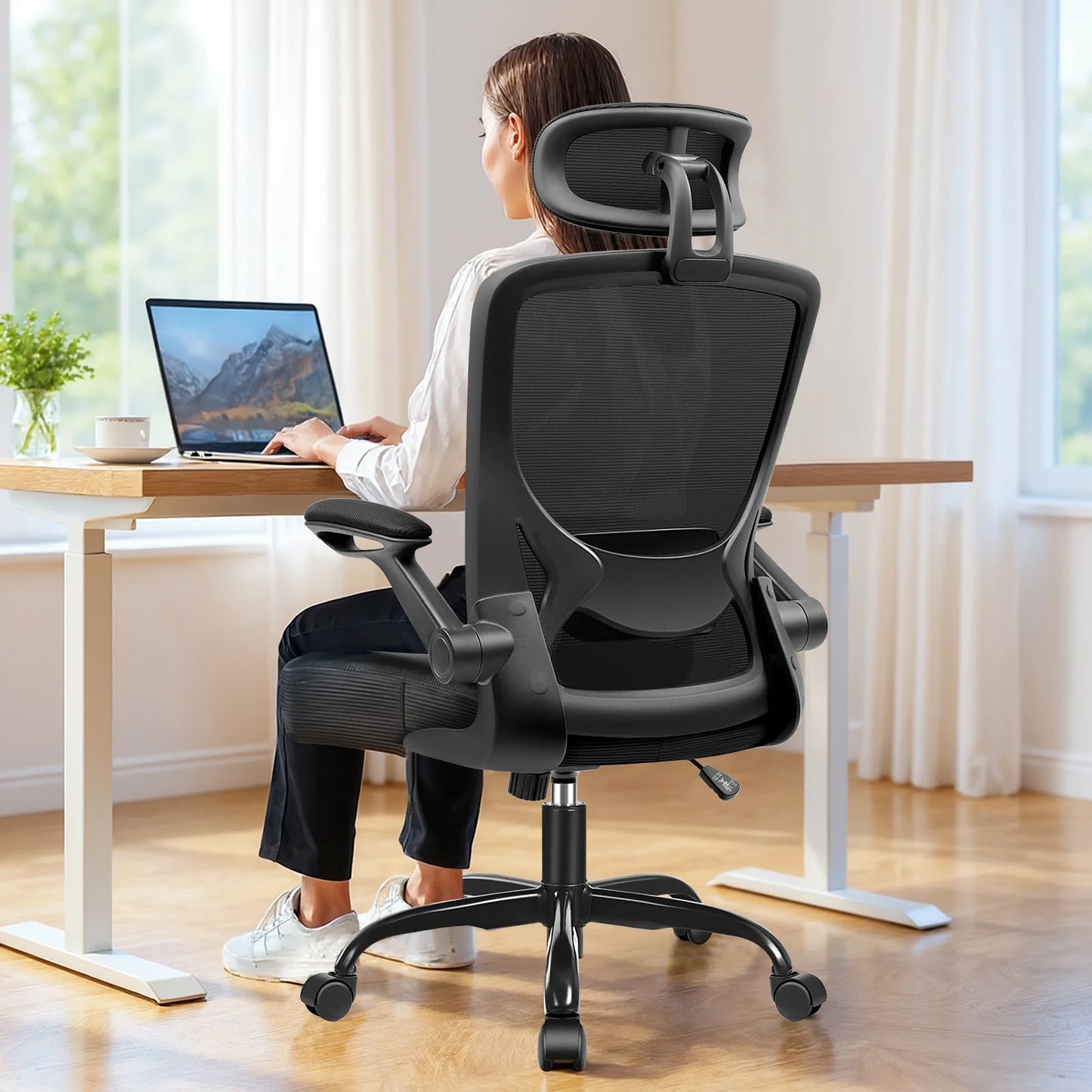 Office Chair Ergonomic Desk Chair, High Back Office Chair with Headrest, Big and Tall Comfy Home Office Desk Chair Lumbar Support Breathable Mesh Office Chair, Black