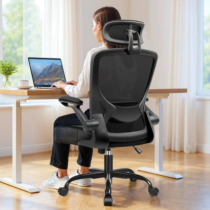 Office Chair Ergonomic Desk Chair, High Back Office Chair with Headrest, Big and Tall Comfy Home Office Desk Chair Lumbar Support Breathable Mesh Office Chair, Black