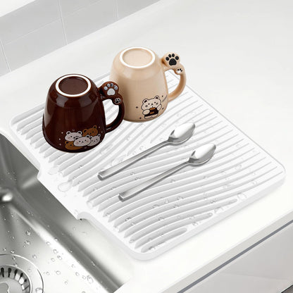Silicone Dish Drying Mat for Kitchen Counter,Dish Drying Pad,Non-Slip Drain Pad with Built-In Drain,Heat Resistant Stone Drying Mat,15.8"X 13",Ivory