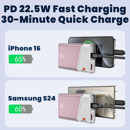 Portable Charger Power Bank, 20000Mah 22.5W PD Fast Charging Powerbank with Built-In USB C Cable, External Phone Battery Pack for Iphone 17/16/15 Samsung S24 Android Etc, Pink