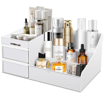 Large Makeup Organizer with Drawers - Multi-Functional Vanity and Countertop Storage for Cosmetics Skincare Perfume Nail Polish Brushes - Compact Desk and Bathroom Organizer for Women’s Gifts