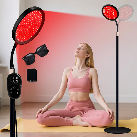 Red Light Therapy for Body, Red Infrared Light Therapy Lamp with Stand, 660Nm and 850Nm near Infrared Redlight Therapy, LED Red Light Therapy Device for Face and Full Body(140 Beads)-Black