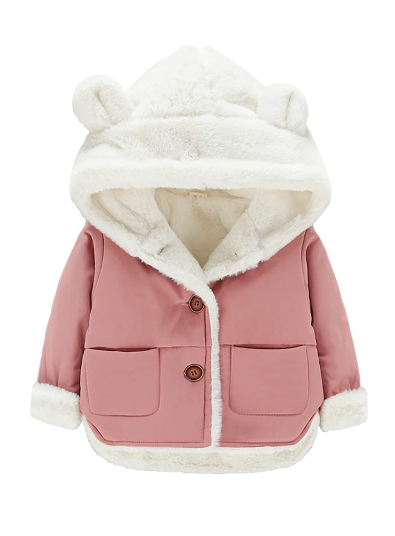 Toddlers Boys Girls Warm Windbreaker Jacket Coats Kids Winter Fleece Outfits Clothing Fleece Lining Thicken Outerwear Clothes for Little Child 12-18 Months Baby Boys Outerwear Jackets (Pink90)