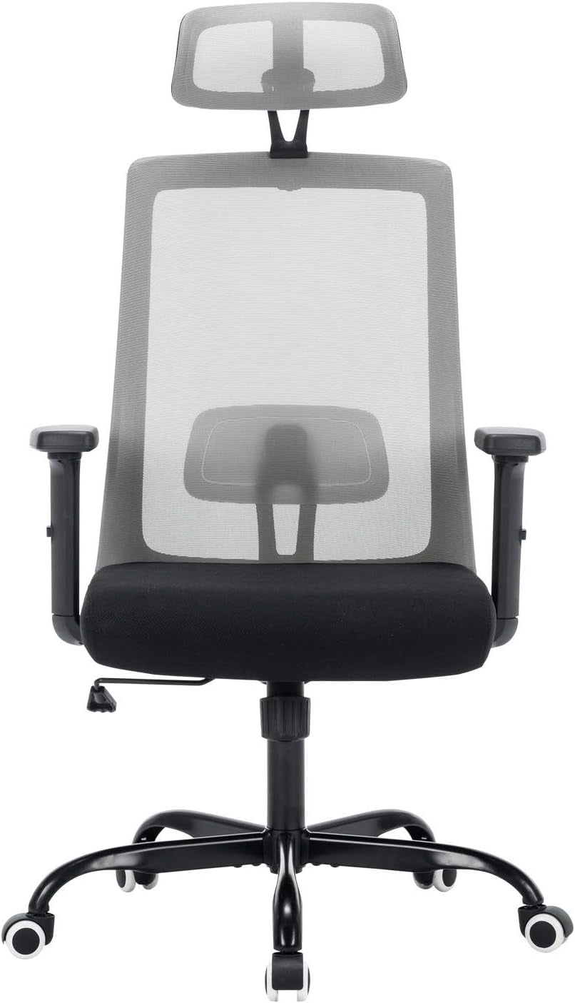 Ergonomic Office Chair, Gray Home Office Chair with Headrest Adjustable