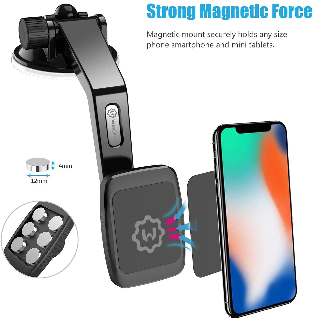 Magantic Mount, Universal Dashboard Curved Magnetic Phone Car Mount Holder for Cell Phones and Mini Tablets with Fast Swift-Snap Technology, Magnetic Cell Phone Mount
