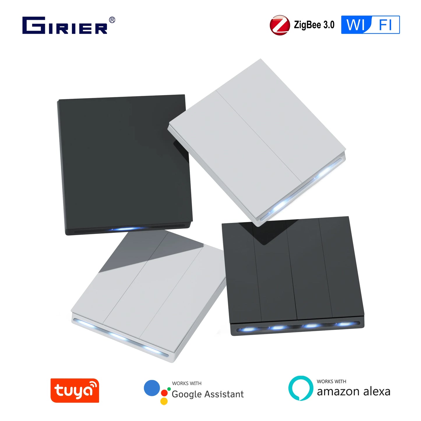 Tuya Smart Zigbee Wall Switch Wifi Smart Button Light Switch 1/2/3/4 Gang No Capacitor Needed Works with Alexa Hey Google