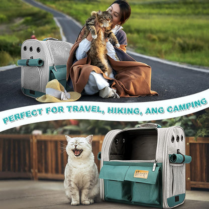 Pet Backpack Carrier for 20 Lbs Cats Small Dogs, Expandable Cat Backpack with Super Ventilated Design, Safety Straps, Buckle Support, Airline Approved Collapsible Dog Backpack