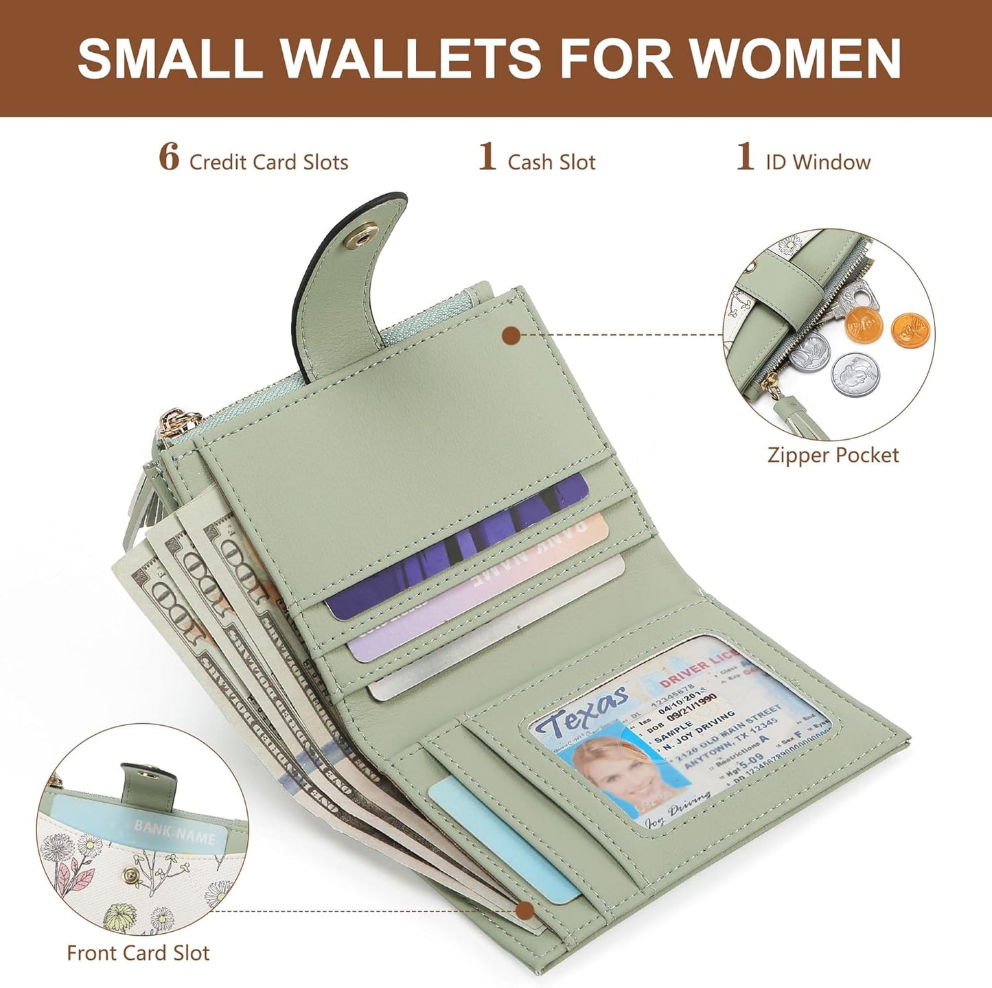 Small Wallet for Women RFID Blocking Tassle Bifold Slim Thin Leather Wallet Credit Card Holder Wallet Ladies Mini Wallet with Widened Zipper Pocket