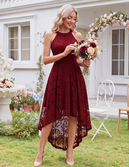 Women Halter Lace Wedding Guest Dress Hi-Lo Cocktail Party Bridesmaid Formal Dresses