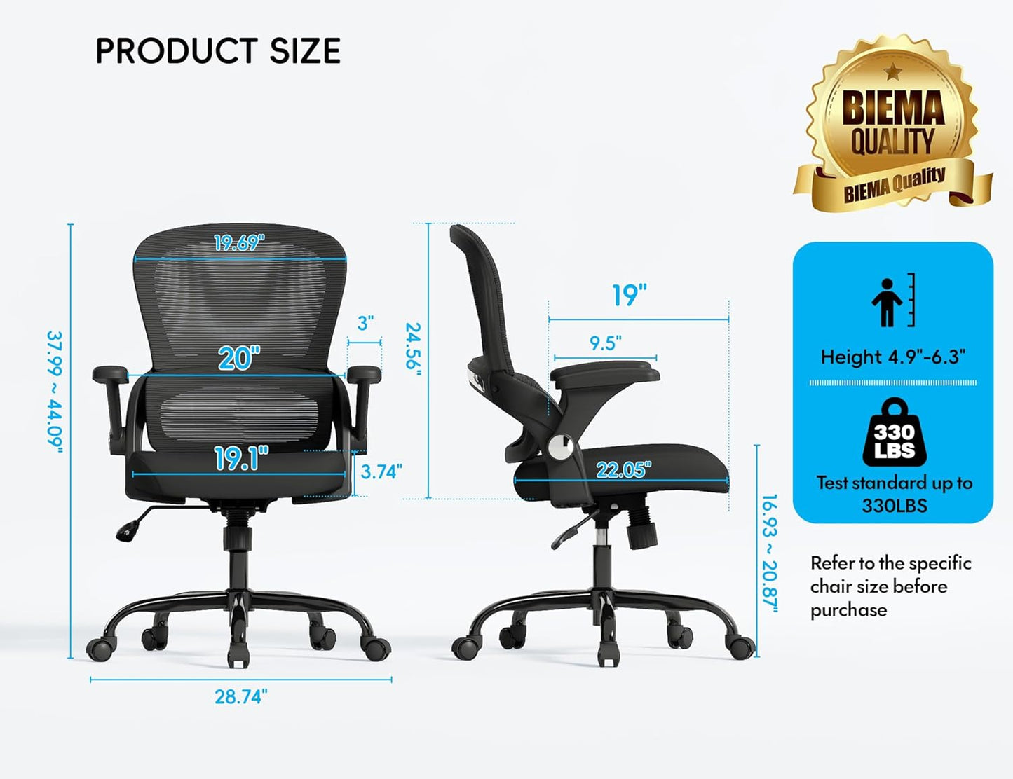 Office Chair - Ergonomic Office Chair with Back Support, Home Office Desk Chairs, 330Lbs Wide Seat Big and Tall Office Chairs, Comfy Desk Chair for Work, Study, Office, Gaming (Black)
