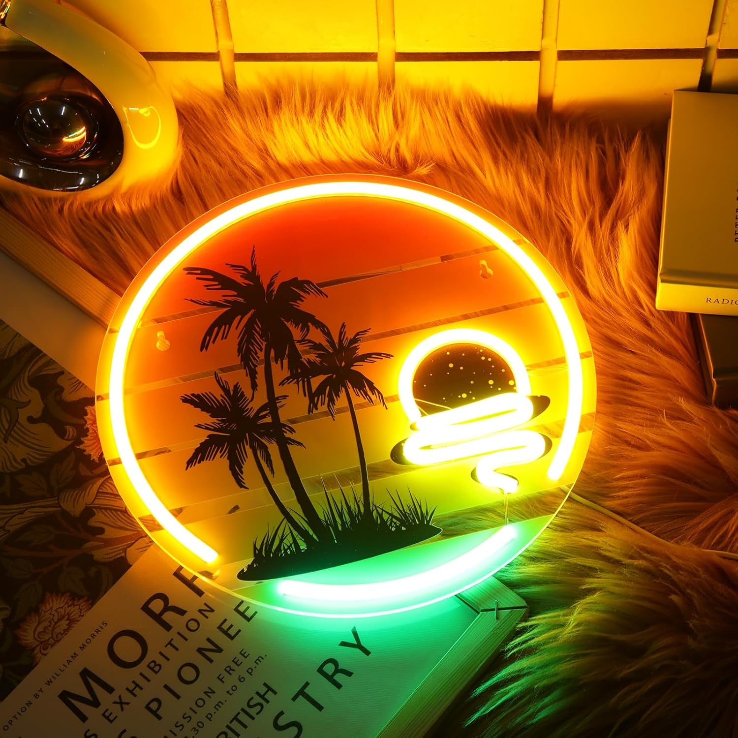 Palm Tree Sunset Neon Sign Neon Light for Wall Decor 11.8 Inch Neon Tropical Sig