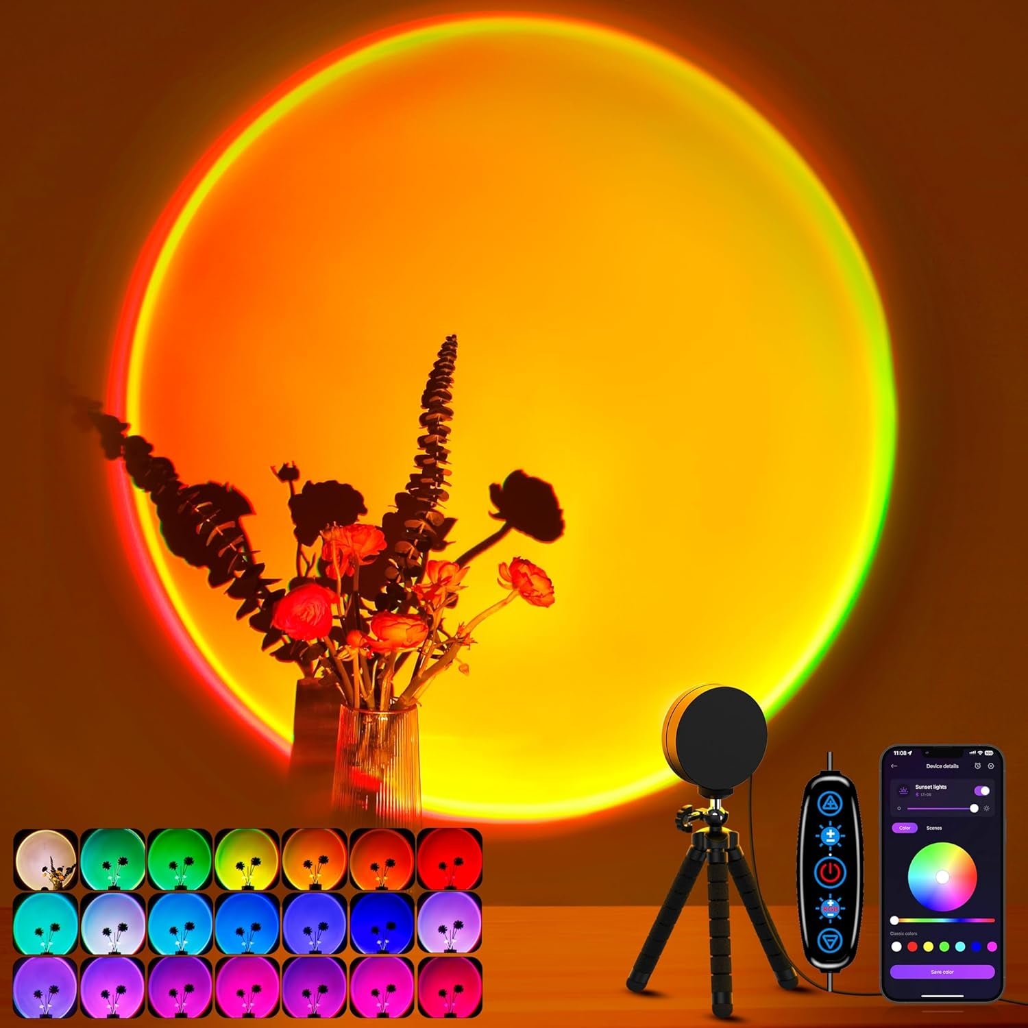 Sunset Lamp Projector Multicolor Changing LED Projection Lamp,Switch Button And