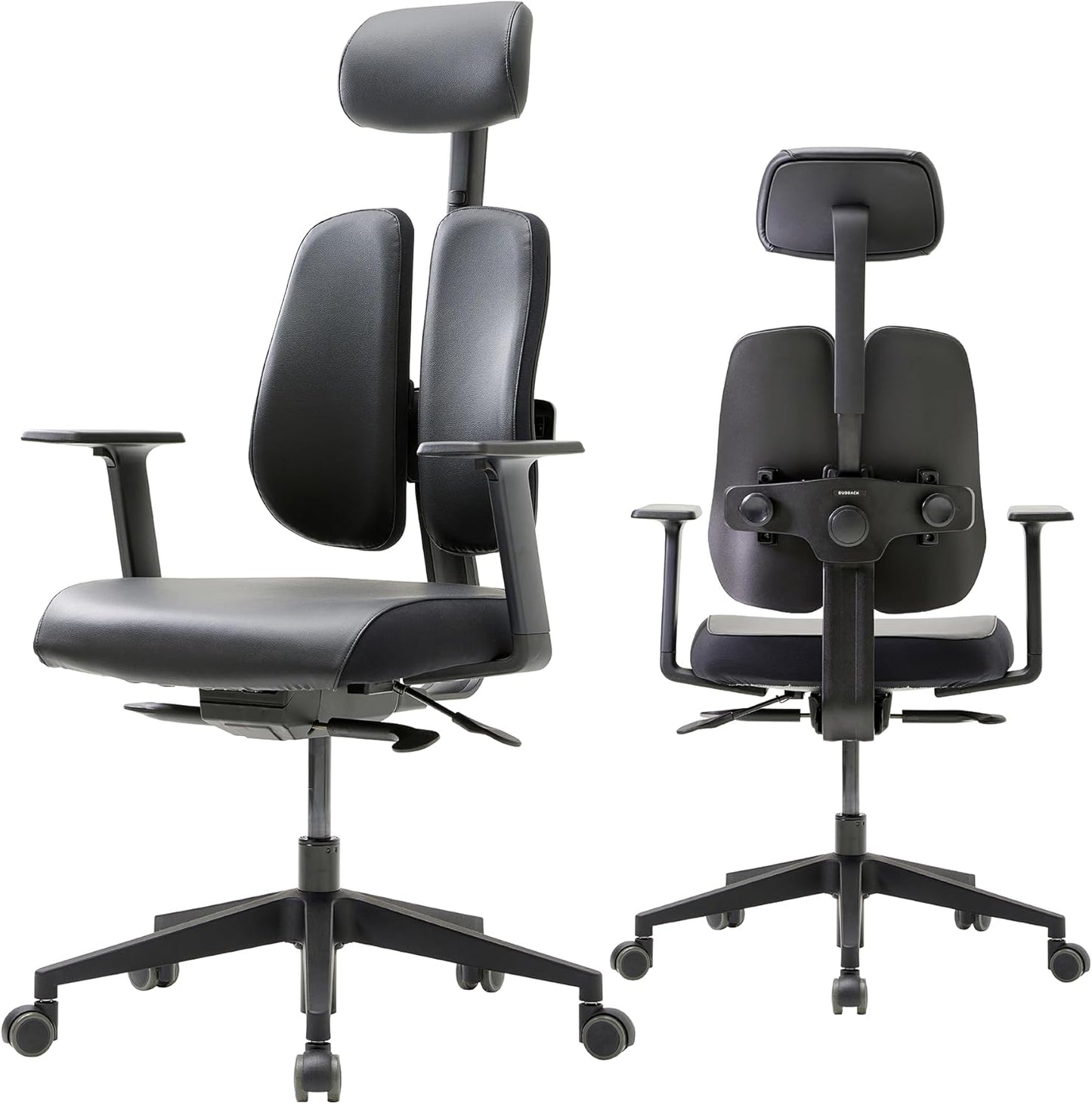 [Premium Dual-Backrests] Ergonomic Office Chair L Reduces Pressure by 50% - Leather Chair, Office Chair for Lumbar Support L Home Desk Chairs L Office Chair Back Support Made in Korea (Black Leather)