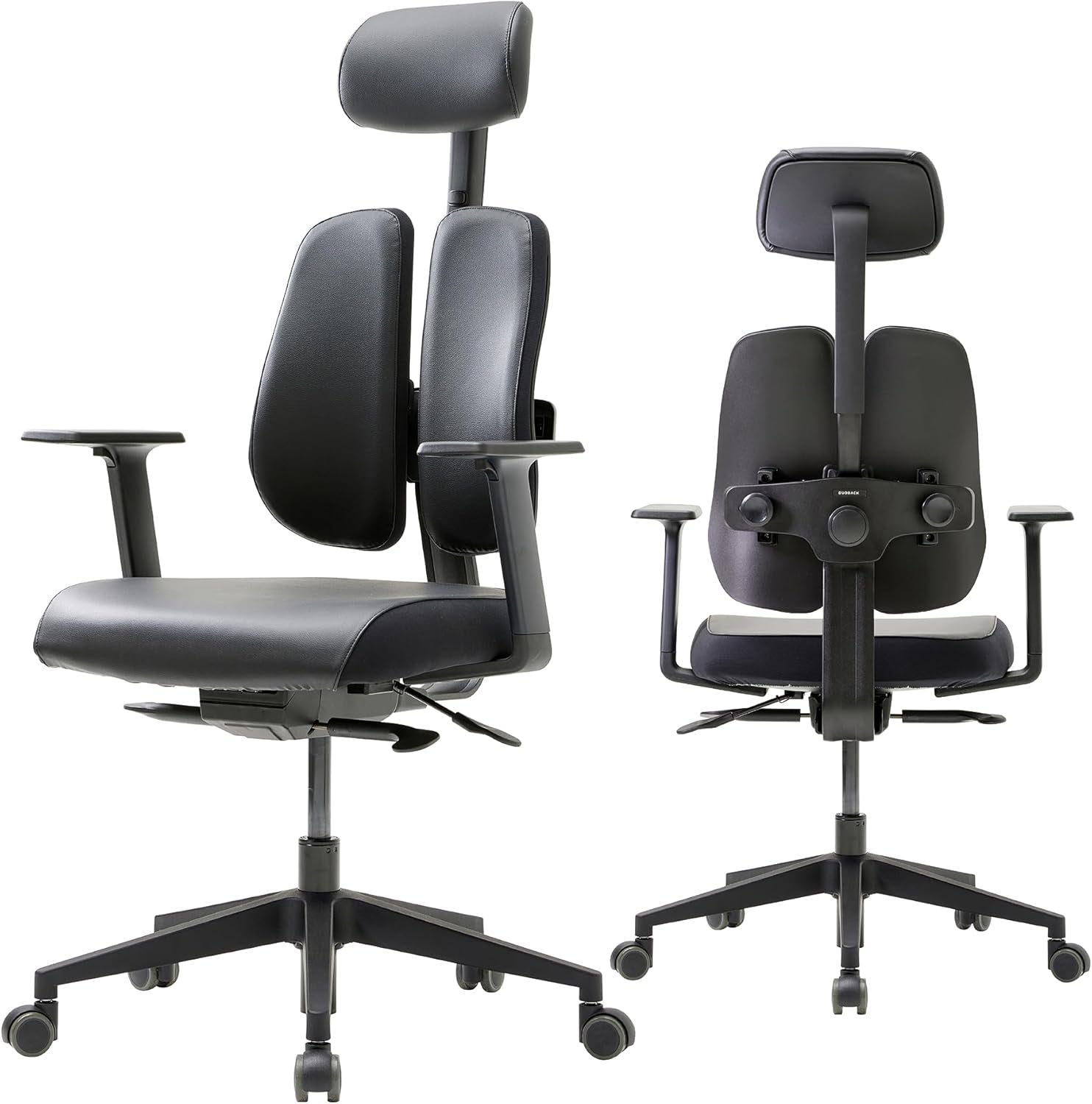 [Premium Dual-Backrests] Ergonomic Office Chair L Reduces Pressure by 50% - Leather Chair, Office Chair for Lumbar Support L Home Desk Chairs L Office Chair Back Support Made in Korea (Black Leather)