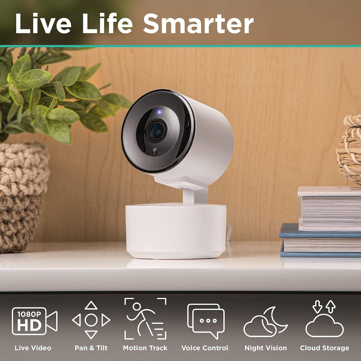 Roto Smart Indoor Wifi Auto-Tracking Security Camera, Home Surveillance Cameras with 2-Way Audio, Night Vision, and Motion Alerts, 1080P HD, 2 Pack