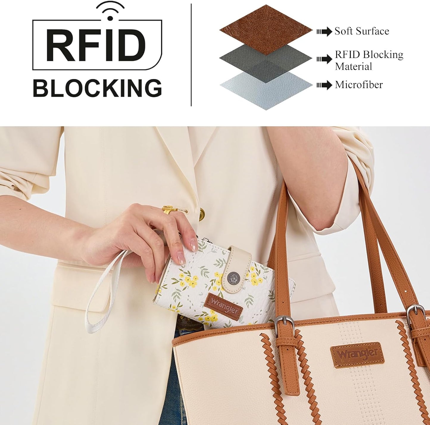 X Wrangler Small Wallet Women, Wristlet Rfid Blocking Wallets Large Capacity Bifold Wallet with Coin Pocket