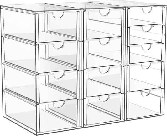 Acrylic Makeup Organizer with 13 Drawers, Bathroom Counter Organizer, Acrylic Organizers, Desk Organizer, Office Supplies, Storage Drawers for Cosmetic, Pencil, Coffee, Etc 3 Pack