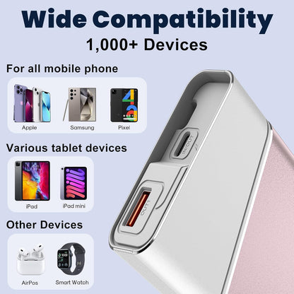Portable Charger Power Bank, 20000Mah 22.5W PD Fast Charging Powerbank with Built-In USB C Cable, External Phone Battery Pack for Iphone 17/16/15 Samsung S24 Android Etc, Pink