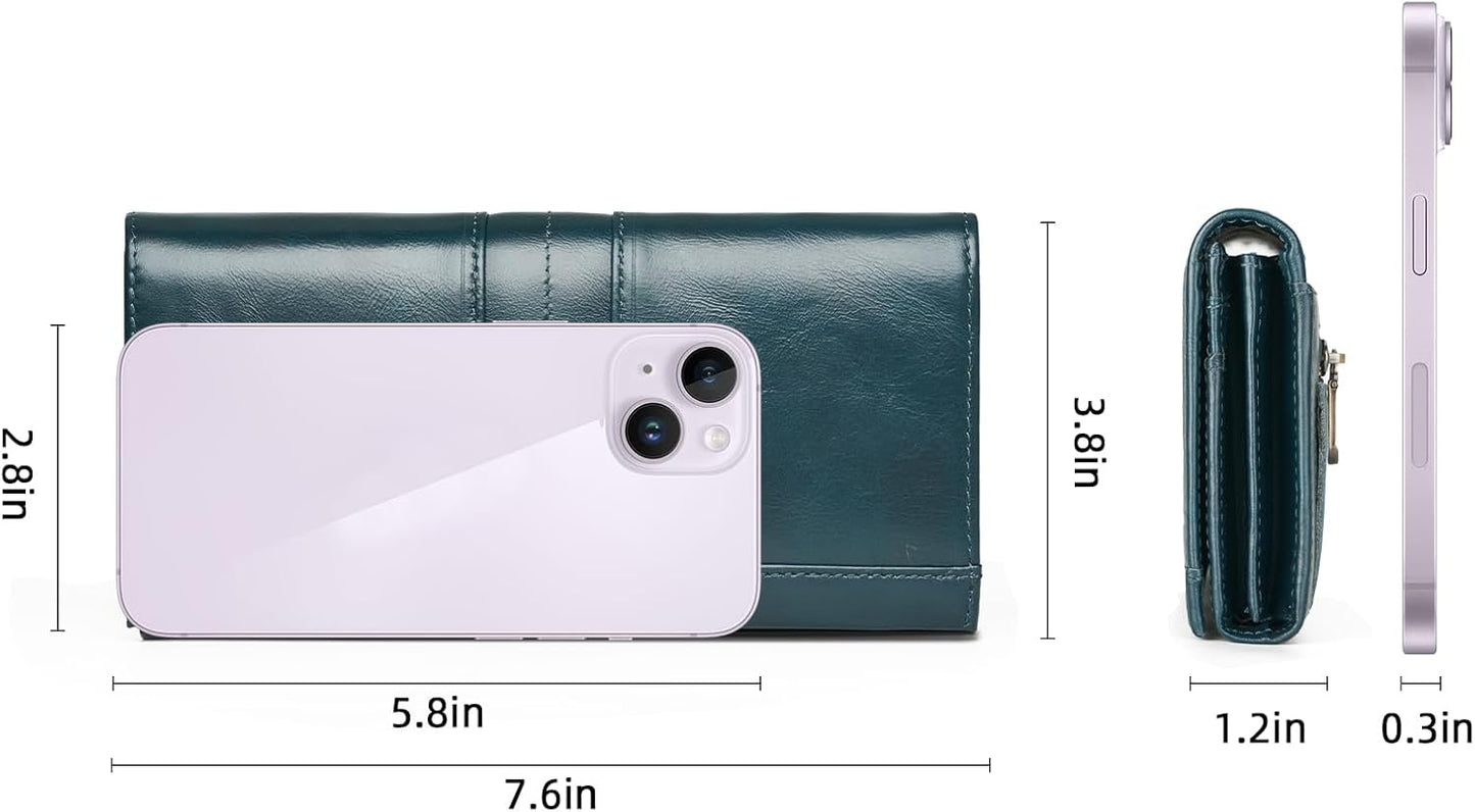 RFID Blocking Wallets for Women Leather Long Ladies Wallet Bifold Womens Wallet with Coin Pocket ID Window,Blue