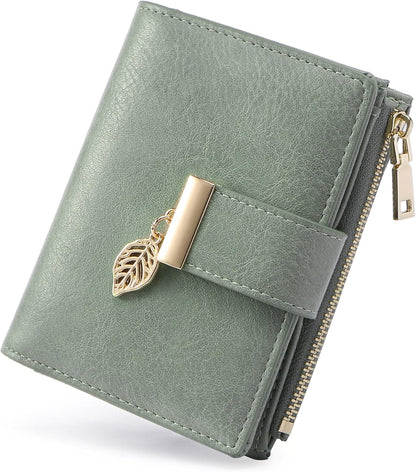 Small Wallet Women RFID Blocking Leather Bifold Wallet Credit Card Holder for Women Ladies Compact Wallet Mini Purse with Zipper Pocket