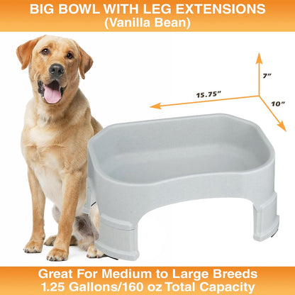Extra Large Water Bowl for Dogs, Elevated Outdoor Dog Water Bowl (1.25 Gallon XL Capacity), Big Trough Style Food Dish for Indoors or Outside, No Spill Large Dog Bowls, Vanilla Bean