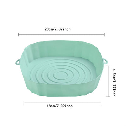 Square Silicone Air Fryer Liners - 7.87 Inch Reusable Air Fryer Pot - Air Fryer Accessories - Air Fryer Inserts for 4 to 7 QT Oven Microwave Accessories (Green)