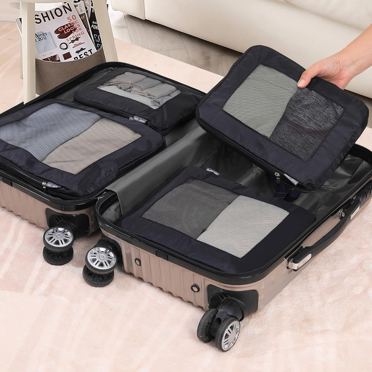 Ultralight Compression Packing Cubes Travel for Suitcases ，Compressible Mesh Packing Cubes for Travel Women Packing Organizers 4 Set