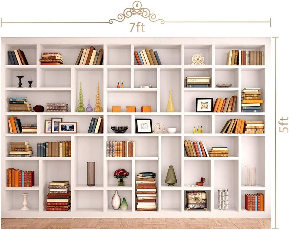 7X5Ft White Bookshelf Backdrop Bookcase Backdrop for Office & Home Office Decoration