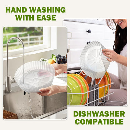 Air Fryer Silicone Liners 2 Pack,  8 Inch Transparent Reusable Air Fryer Basket Liners for 3-5 QT Basket, Non-Stick Airfryer Silicone Pot Oven Liner for Ninja Air Fryer, Microwave Accessories