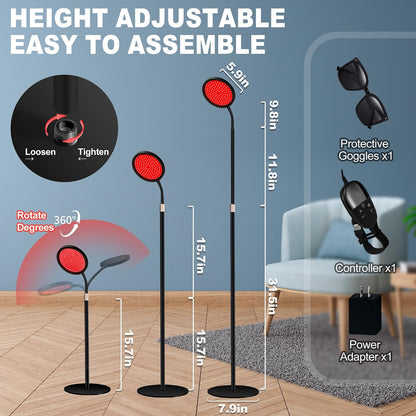 Red Light Therapy for Body, Red Infrared Light Therapy Lamp with Stand, 660Nm and 850Nm near Infrared Redlight Therapy, LED Red Light Therapy Device for Face and Full Body(140 Beads)-Black