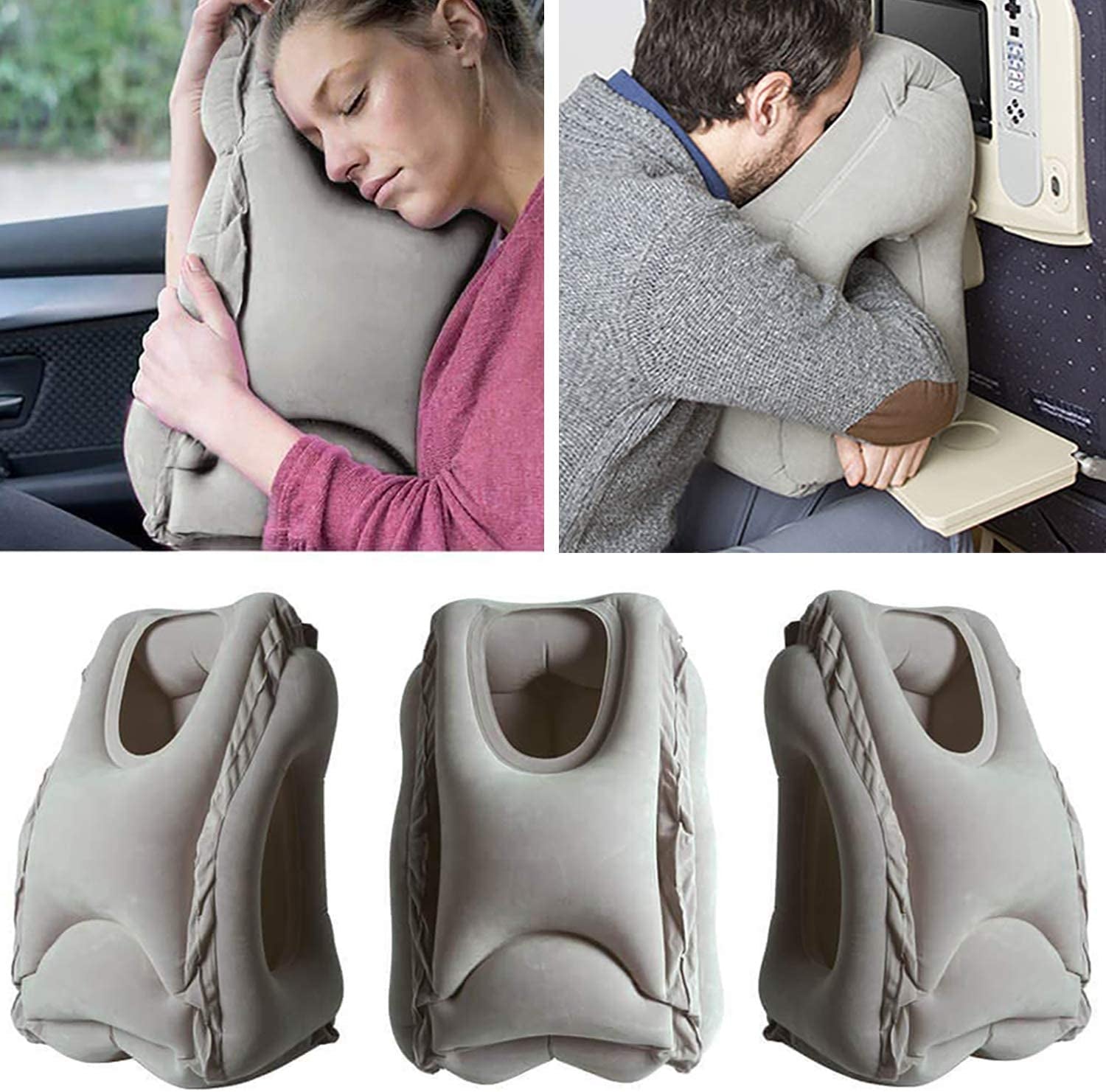 Dreamer Comfort Inflatable Travel Pillow for Airplane - Ergonomic Design & Comfortable Neck Head Rest Pillow for Long Sleeping on Airplane Flight, Train Trip or Office Napping