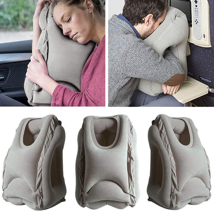 Dreamer Comfort Inflatable Travel Pillow for Airplane - Ergonomic Design & Comfortable Neck Head Rest Pillow for Long Sleeping on Airplane Flight, Train Trip or Office Napping